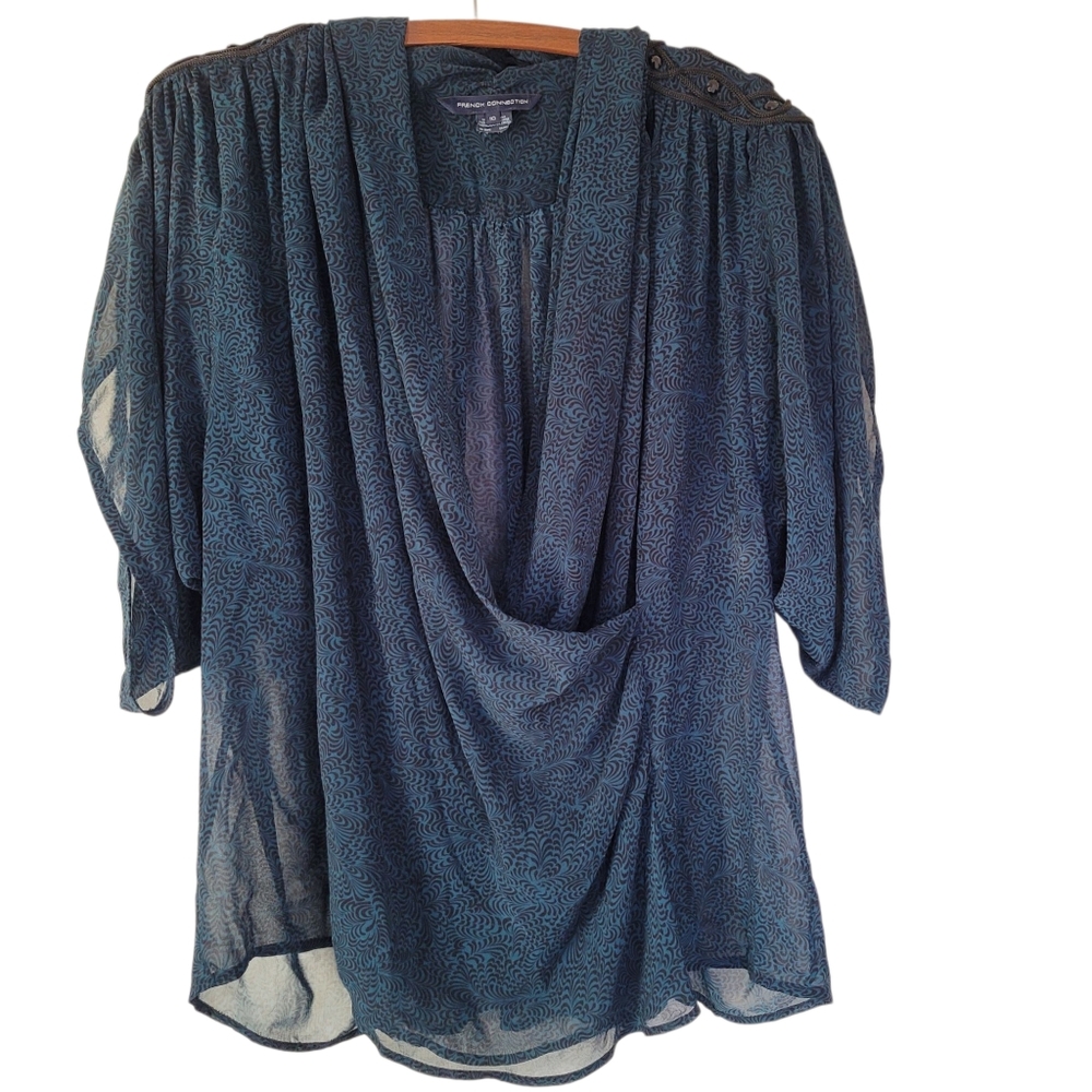 French Connection Draped Front Surplice Split Blouse